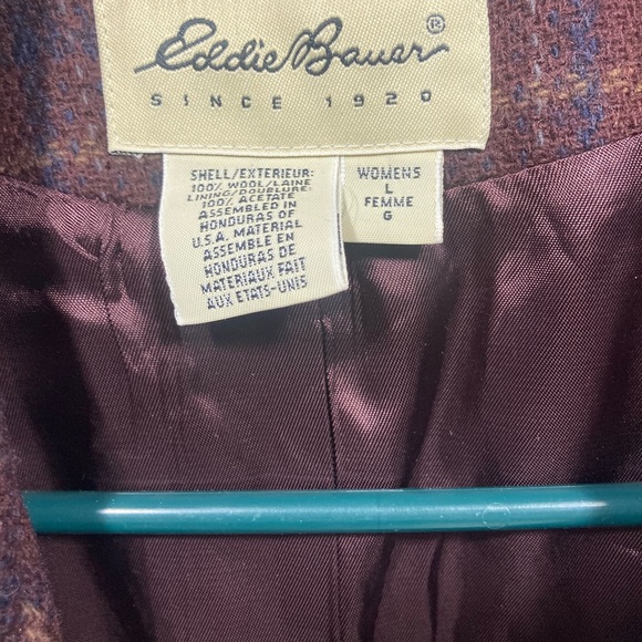 Vintage Eddie Bauer Women’s Medium 100% Wool Jacket Coat 2 Button Plaid Large. - Picture 2 of 8